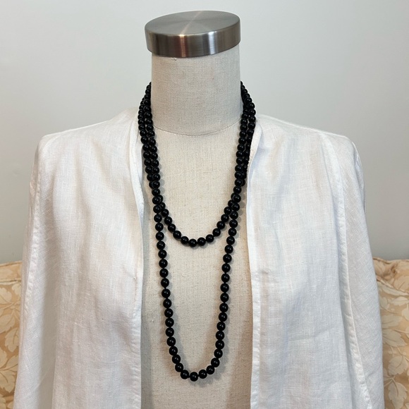 Unique Vintage Jewelry - Glass Black Beaded Necklace ( brooches are not included)